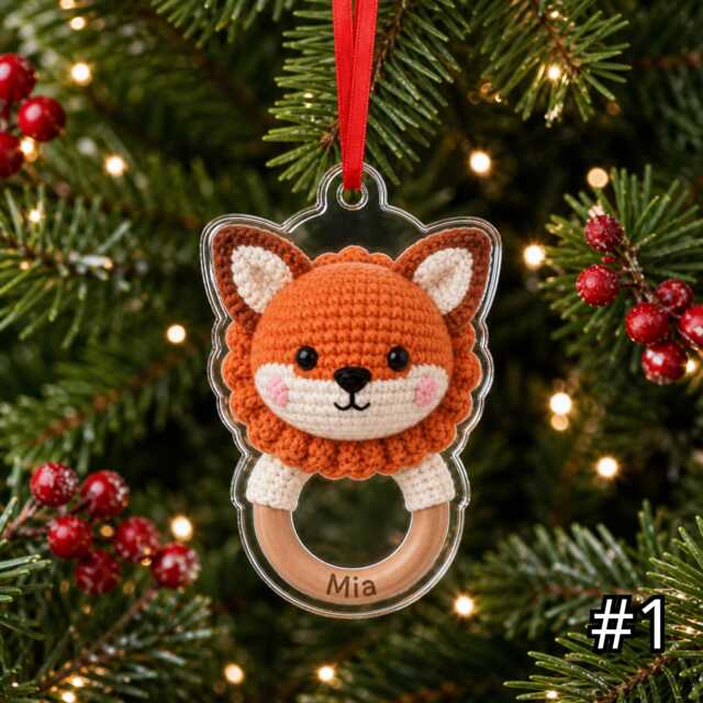 Personalized Woodland Baby Animal Rattle Ornament, First Christmas Acrylic Custom Name Nursery Gift For Newborn - image 1