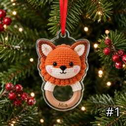 Personalized Woodland Baby Animal Rattle Ornament, First Christmas Acrylic Custom Name Nursery Gift For Newborn