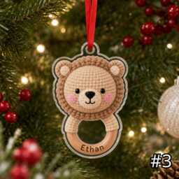 Personalized Woodland Baby Animal Rattle Ornament, First Christmas Acrylic Custom Name Nursery Gift For Newborn - thumbnail 3