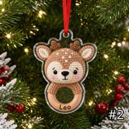 Personalized Woodland Baby Animal Rattle Ornament, First Christmas Acrylic Custom Name Nursery Gift For Newborn - thumbnail 2