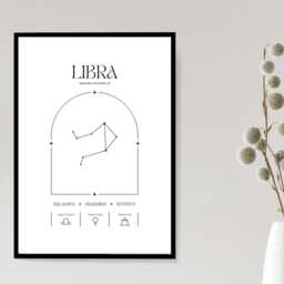 Libra Zodiac Print - Minimalist Astrology Poster Horoscope Wall Art Star Sign Decor Gift Idea A5 A4 A3 Framed Or Unframed - thumbnail 3