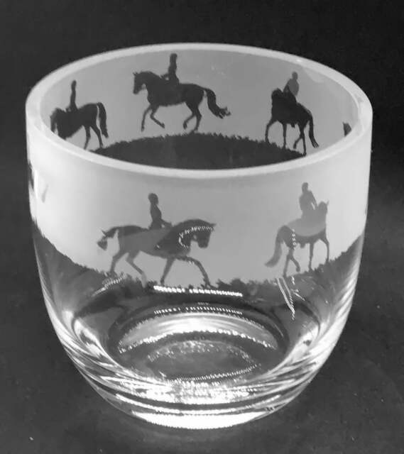 Dressage Horse Candleholder 15cm Crystal Glass Candle Holder With Dressage Horses Frieze Design - image 1