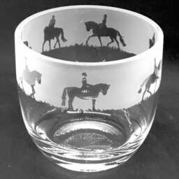 Dressage Horse Candleholder 15cm Crystal Glass Candle Holder With Dressage Horses Frieze Design - thumbnail 2