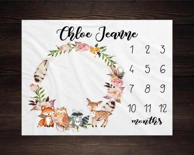 Woodland Milestone Blanket Monthly Growth Tracker Soft Fleece Fox Baby Shower Gift Newborn Watch Me Grow Girl - image 1