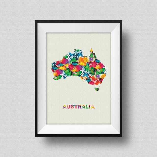 Australia Watercolor Map Art Print Ink Splash Poster Canvas