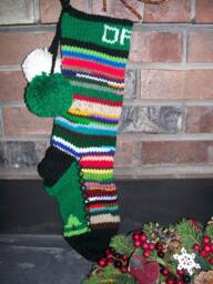 Hand Knit Christmas Stocking Santa's Works Personalized Dad Multi Color Rag Fir Tree Detail - thumbnail 1