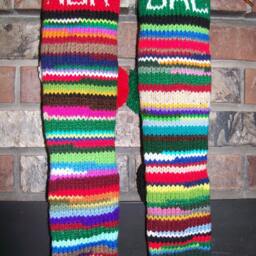 Hand Knit Christmas Stocking Santa's Works Personalized Dad Multi Color Rag Fir Tree Detail - thumbnail 3