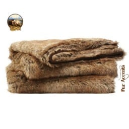 Faux Fur Throw Blanket, Brown Desert Wolf Shag, Minky Cuddle Lining - thumbnail 2