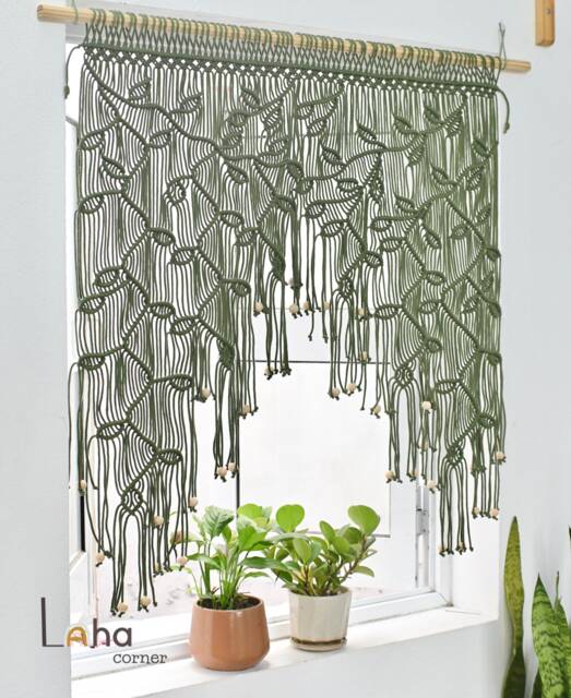 Macrame Leaf Curtain Boho Window Valance, Wall Hanging Decor - image 1
