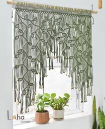 Macrame Leaf Curtain Boho Window Valance, Wall Hanging Decor - thumbnail 1