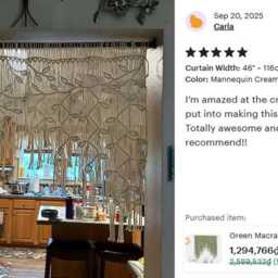 Macrame Leaf Curtain Boho Window Valance, Wall Hanging Decor - thumbnail 4