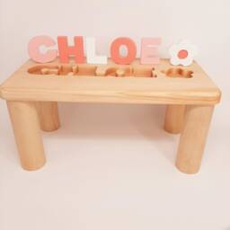 Girls Puzzle Name Bench, Wood Kids Bench Name, Maple Personalized Toddler Wooden, Custom Gift For Christmas - thumbnail 1