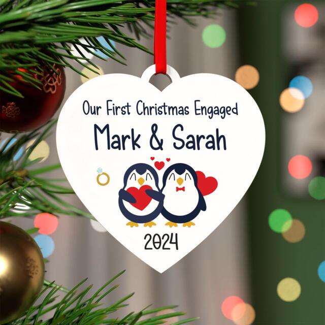 Personalised First Christmas Engaged Decoration - Ornament 1st Engagement Best Friend With Red Bag - image 1