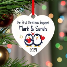 Personalised First Christmas Engaged Decoration - Ornament 1st Engagement Best Friend With Red Bag - thumbnail 1