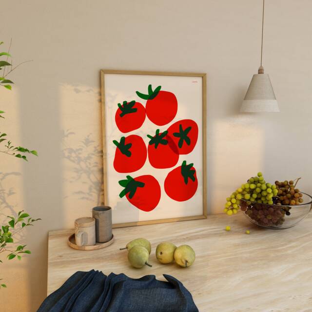 Tomato Art Print Poster, Vintage Food Print, Trendy Retro Illustration, Mid Century Modern Kitchen Wall - image 1