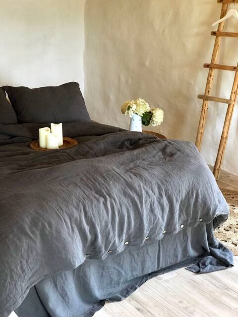 100% Linen Duvet Cover & Two Pillowcases, Grey Linen Bedding Set, Dark Grey Duvet Cover Queen, King, Twin Custom Set Pillowcases - image 1
