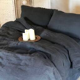 100% Linen Duvet Cover & Two Pillowcases, Grey Linen Bedding Set, Dark Grey Duvet Cover Queen, King, Twin Custom Set Pillowcases - thumbnail 2