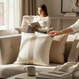 Gold Fine-Line Linen Pillow Cover, 3-Panel Vertical, Housewarming Gift - thumbnail 2