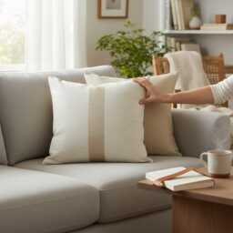 Gold Fine-Line Linen Pillow Cover, 3-Panel Vertical, Housewarming Gift - thumbnail 3