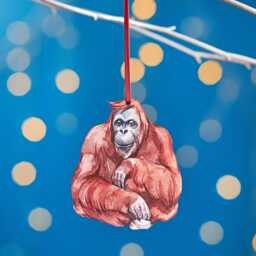 Orangutang Christmas Tree Decoration, Birch Plywood Ornament, Animal Lover Gift, Festive Watercolour Art, Traditional Keepsake - thumbnail 1