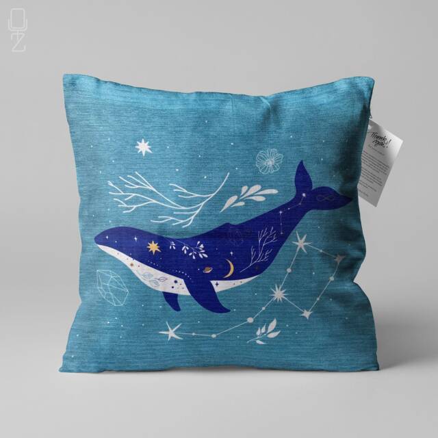 Blue Pillow Cover With Whale & Ursa Major Design - Double Sided Printing On Soft Chenille Fabric Multi Size Options Oeko-Tex?? - image 1