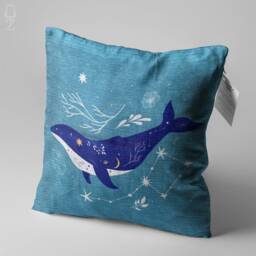 Blue Pillow Cover With Whale & Ursa Major Design - Double Sided Printing On Soft Chenille Fabric Multi Size Options Oeko-Tex?? - thumbnail 3