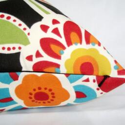 Floral Print Pillow Cover, Black, Red, & Yellow, 18x18 Indoor/Outdoor - thumbnail 2