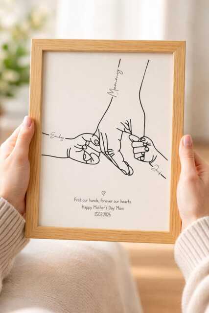 Personalised Mum & Children Line Art Print - Custom Family Keepsake Wall - image 1
