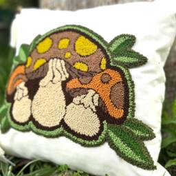 Tufted Mushroom Pillow Cover Embroidered Cotton Linen Throw - thumbnail 2