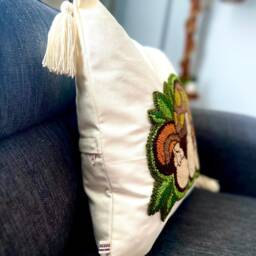 Tufted Mushroom Pillow Cover Embroidered Cotton Linen Throw - thumbnail 4