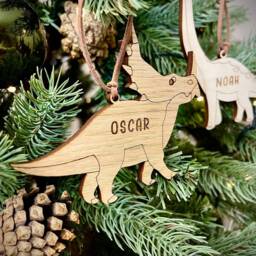 Christmas Personalised Triceratops Dinosaur Bauble - Wooden Tree Decoration Kids Xmas - thumbnail 3