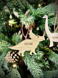 Christmas Personalised Triceratops Dinosaur Bauble - Wooden Tree Decoration Kids Xmas - thumbnail 1