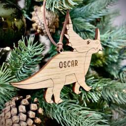 Christmas Personalised Triceratops Dinosaur Bauble - Wooden Tree Decoration Kids Xmas - thumbnail 4