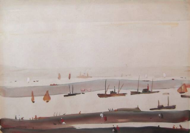 L S Lowry Authentic Art Print - The Estuary Textured Image Plus Border With Fine Coating - image 1