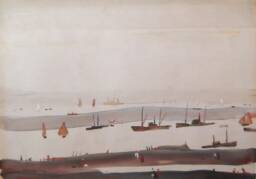 L S Lowry Authentic Art Print - The Estuary Textured Image Plus Border With Fine Coating - thumbnail 1