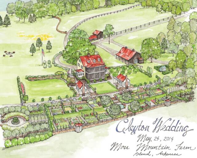 Custom Watercolor Wedding Venue Map Aerial Farm Illustration - image 1