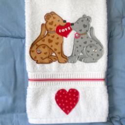 Appliqued Valentine Hand Towel Puppy Love Kitchen Decor - thumbnail 2