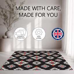 Black Red Grey Geometric Tribal Pattern Rug Non-Slip Soft Area Carpet Bedroom Living Room Hallway Mat Decor - Made in UK - thumbnail 2