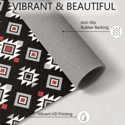 Black Red Grey Geometric Tribal Pattern Rug Non-Slip Soft Area Carpet Bedroom Living Room Hallway Mat Decor - Made in UK - thumbnail 4
