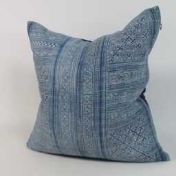 Indigo Batik Pillow Cover, Vintage Hmong Fabric, Hand-Painted - 20x20 Sofa Cushions Throw Pillows - thumbnail 3