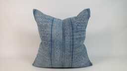 Indigo Batik Pillow Cover, Vintage Hmong Fabric, Hand-Painted - 20x20 Sofa Cushions Throw Pillows - thumbnail 1