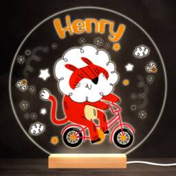 Funny Lion On Bike Colourful Round Personalised Gift Led Lamp Night Light - Bedroom - thumbnail 1
