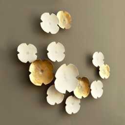 Porcelain Flower Wall Art Set White & Gold Ceramic Sculptures
