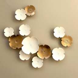 Porcelain Flower Wall Art Set White & Gold Ceramic Sculptures - thumbnail 3