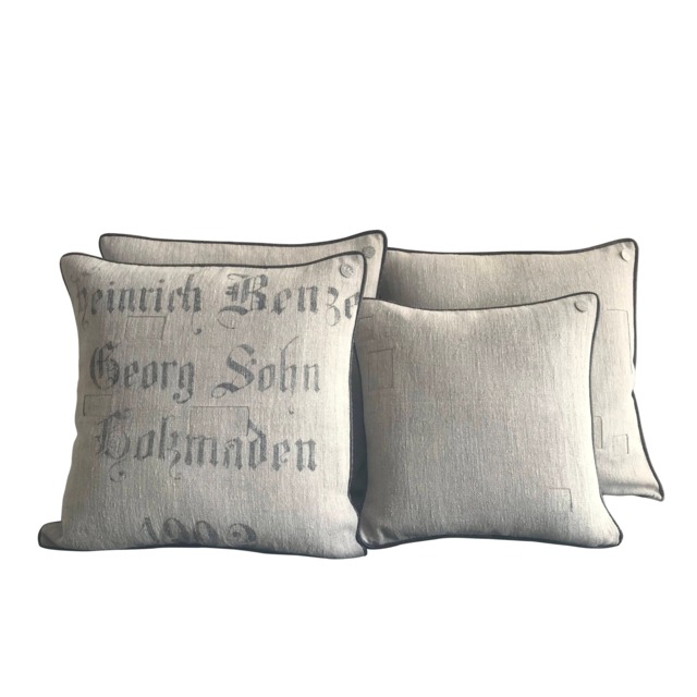 Antique German Grain Sack Pillow From 1902 - 23 X 23 - image 1
