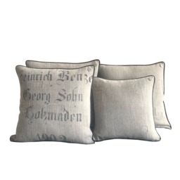 Antique German Grain Sack Pillow From 1902 - 23 X 23 - thumbnail 1