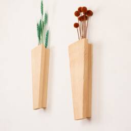 Small - Wood Wall Pocket - Faux Flower Holder Wooden Vase Hanging For Greenery & Dried Flowers Gift Home - thumbnail 3