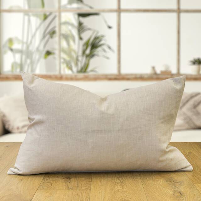 100% Linen Xl Rectangular Cushion Cover. Plain Natural Beige Cover - Perfect For Modern & Minimalistic Styles. 23X15