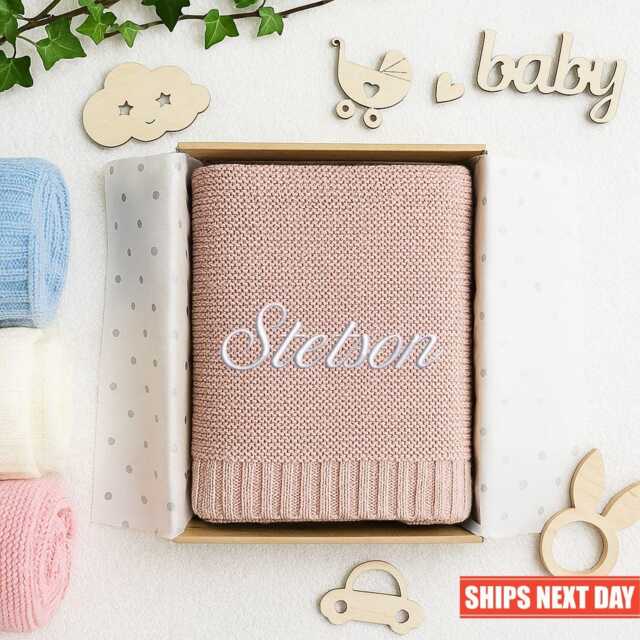 Personalised Baby Blanket, Embroidered Name Blanket For Newborn, Soft Shower Gifts, Keepsake Boys Or Girls, Gifts - image 1