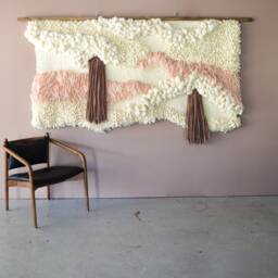 Large Merino Wool Wall Hanging Blush Cream Fiber Art Tapestry - thumbnail 2